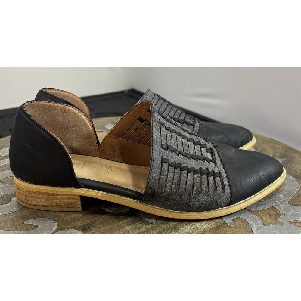 MiiM Leather Woven Huarache Flats Black Slip On Shoes Womens 8.5 Boho Artisan